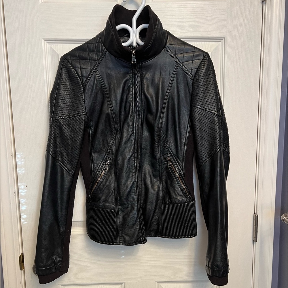 GUESS Ladies Size M Faux Leather Black Moto Jacket